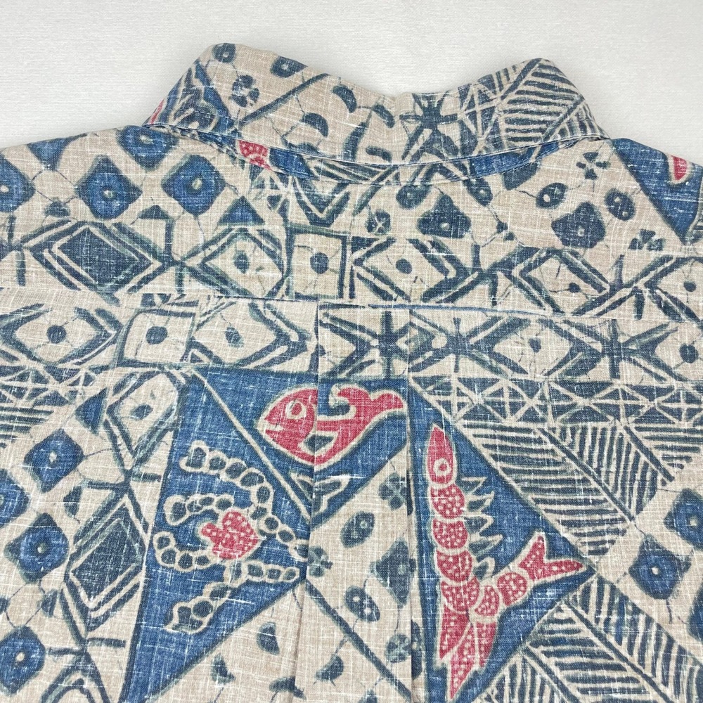 Reyn Spooner Hawaiian Shirt Mens Large Blue Red Fish Lobster Reverse Print Aloha - Picture 6 of 6